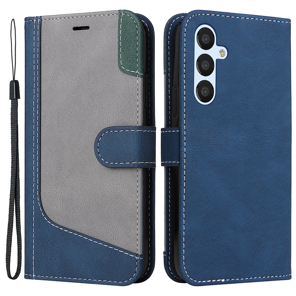 For Samsung Galaxy S23 FE Wallet Phone Case Three-color Splicing Leather Stand Cover with Strap For Samsung Galaxy S23 FE Wallet Phone Case Three-color Splicing Leather Stand Cover with Strap
